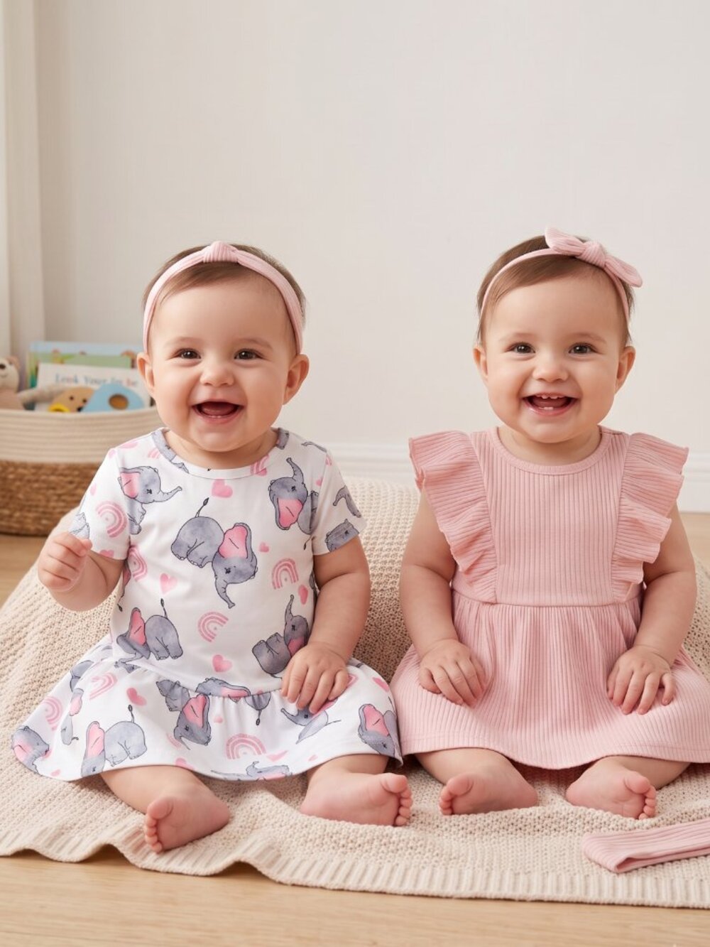 NWT | PatPat | Blush Pink & Elephant Print | 2-Dress & Headband Set | 6-9M